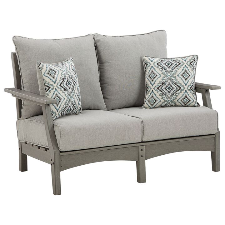 Outdoor Loveseat with Weather Resistant Fabric Cushions, Gray-Benzara