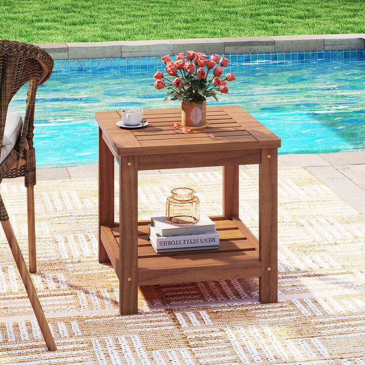 Patio Side Table, 2-Tier with Storage Shelf for Outdoor Use