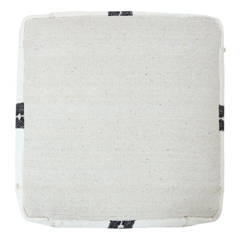 Hivvago 18 Inch Black Cotton Striped Pouf Ottoman