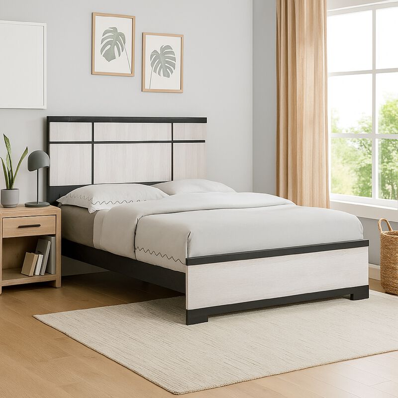 Ruthe King Panel Bed with Horizontal Trim Lines, White Grained Wood