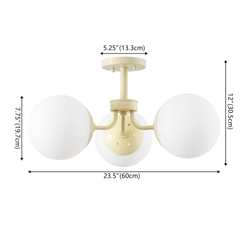 Olivier 3-Light Bohemian Farmhouse Iron/Frosted Glass LED Semi Flush Mount