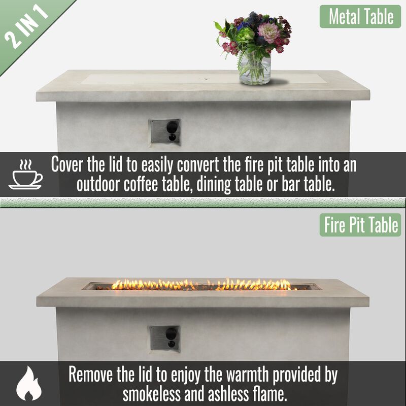 60" Propane Gas Fire Pit Table, 60000 BTU Rectangular Concrete Fire Pit for Outside Backyard Deck Garden Courtyard image number 3