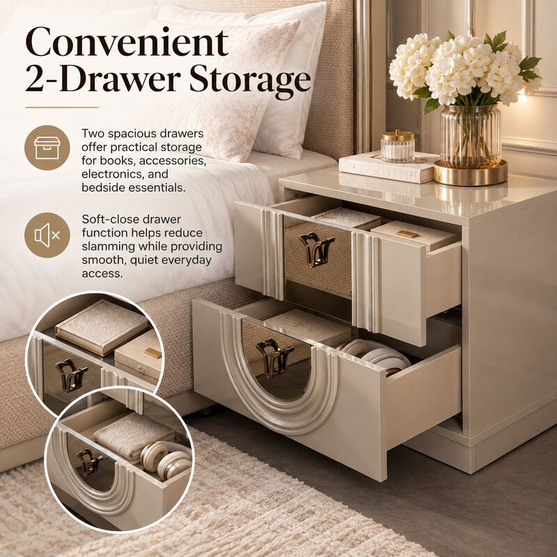 Miralqessa Mirrored 2-Drawer Nightstand image number 4