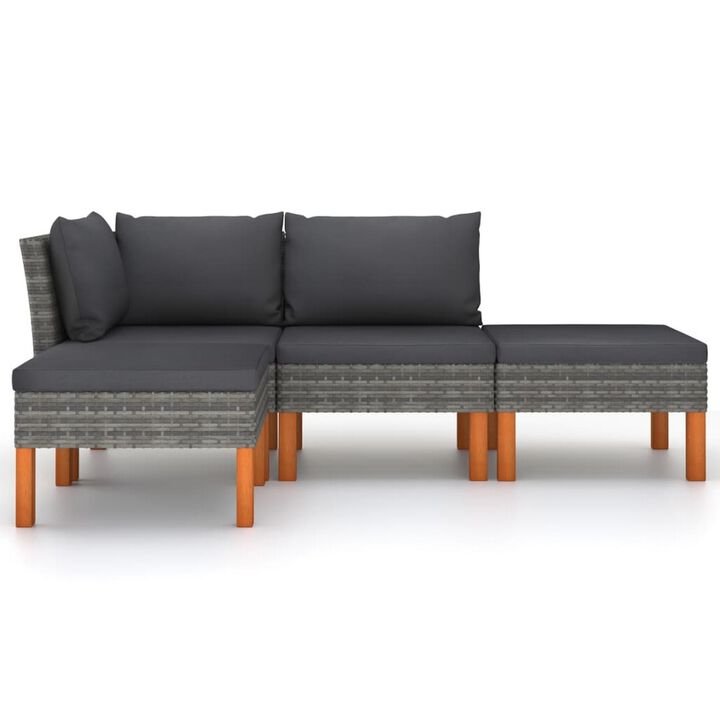Feno 4pc Outdoor Modular Lounge Sofa Set, 2 Ottomans, Dark Gray Rattan - Benzara