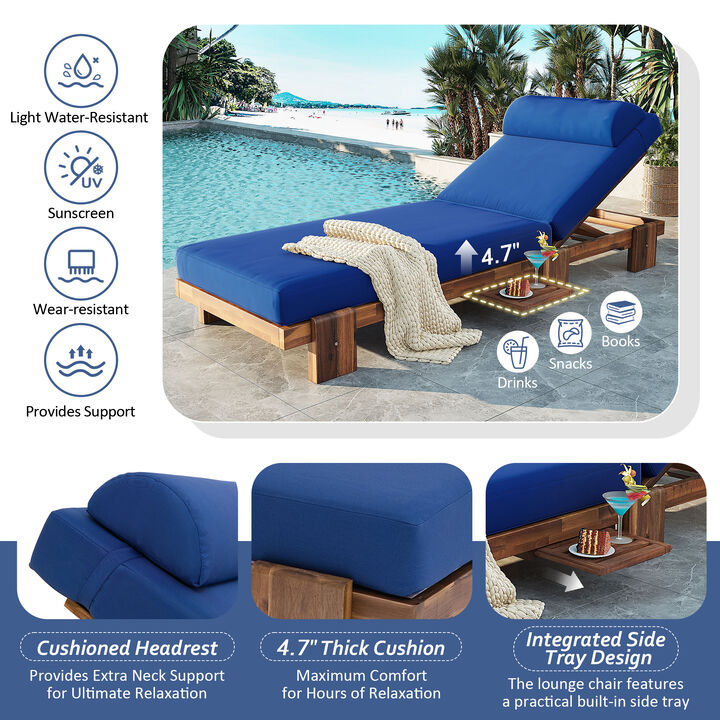 Merax Acacia Wood Outdoor Chaise Lounge with Retractable Side Tray