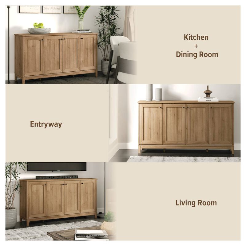 Prepac Yaletown 4 Panel Door Console Table Oak Engineered Wood Storage Cabinet