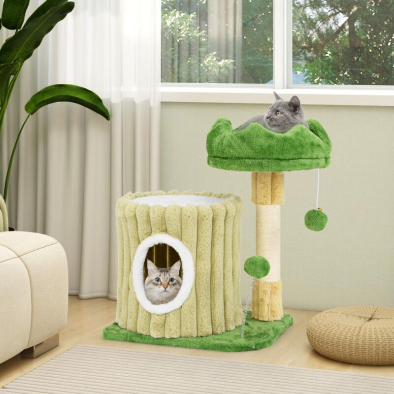 Hivvago Cute Cat Tree with Sisal Scratching Posts and Dangling Ball