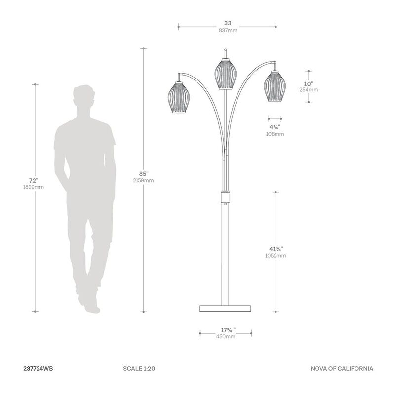 NOVA OF CALIFORNIA Santa Clara 3 Light Arc Floor Lamp - Weathered Brass image number 9