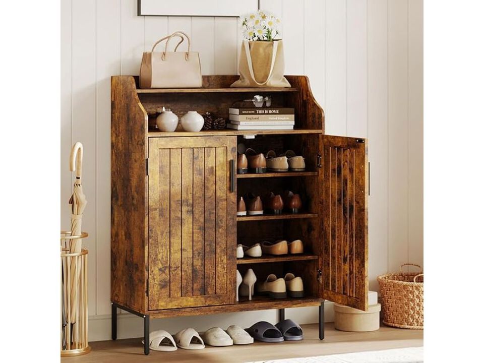 Entryway Wood Shoe Storage Cabinet 5 Tier Adjustable Shelves Closet