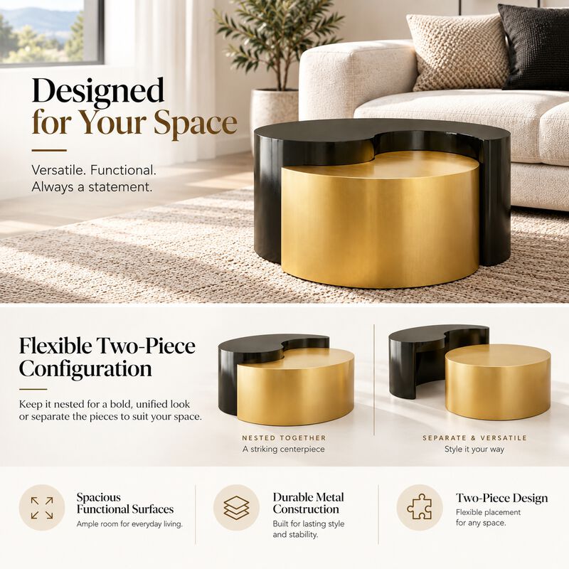 Zenavique Gold & Silver Yin-Yang Coffee Table image number 4