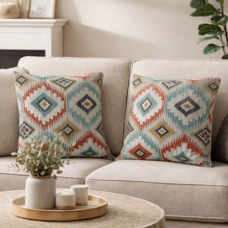 Contemporary Style Diamond Patterned Set of 2 Throw Pillows, Multicolor image number 1