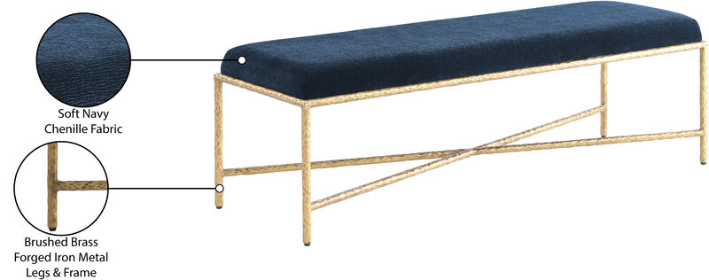 Meridian Furniture Valley Navy Chenille Fabric Bench