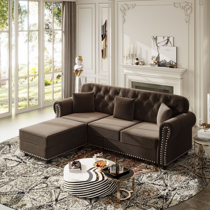 82.6" Velvet Chesterfield Sectional image number 3