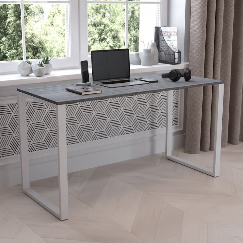Flash Furniture Desk Industrial Style Computer Desk Sturdy Home Office Desk - 55"L - Rustic Gray image number 8