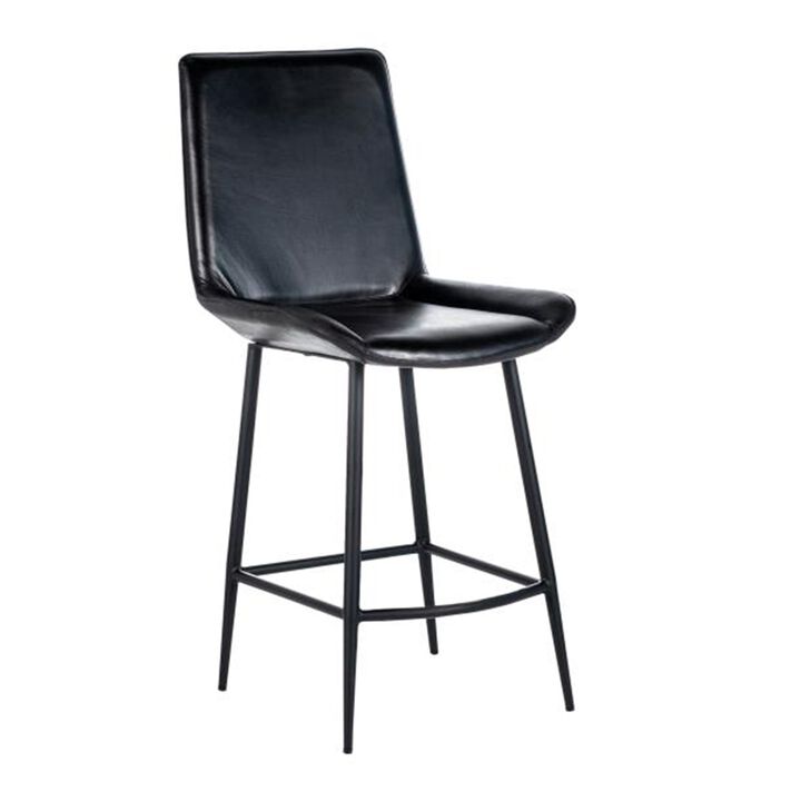 Isha Counter Stool Chair Set of 2, Gray Goat Leather, Black Iron
