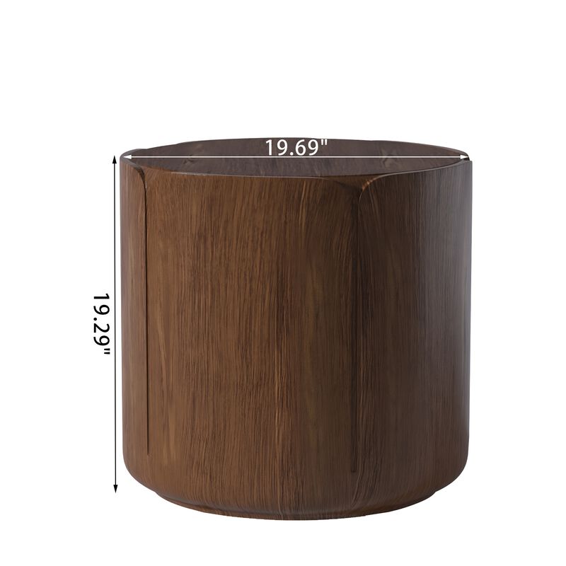 19.29"H Round Outdoor Indoor Side Table Set, Modern Wood Grain Patio Garden Stool Set, Set of 2 image number 3