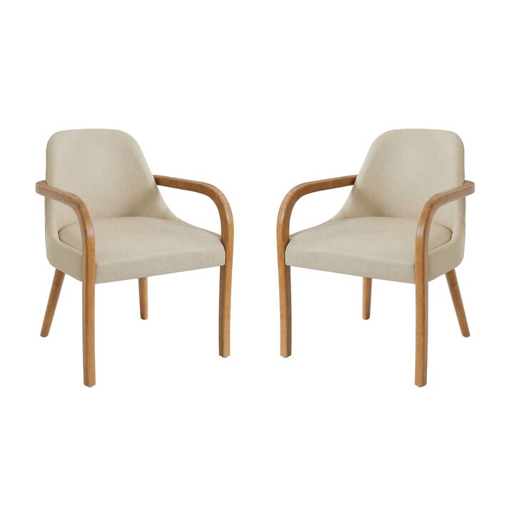 Merax Set of 2 Mid-Century Beige Fabric Dining Chairs