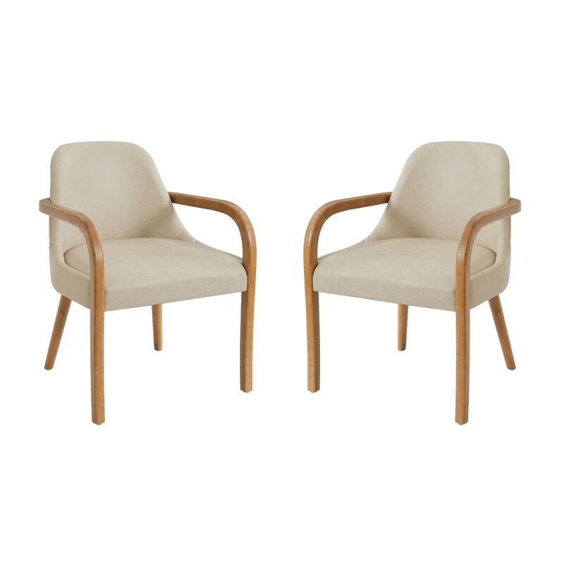 Merax Set of 2 Mid-Century Beige Fabric Dining Chairs image number 0
