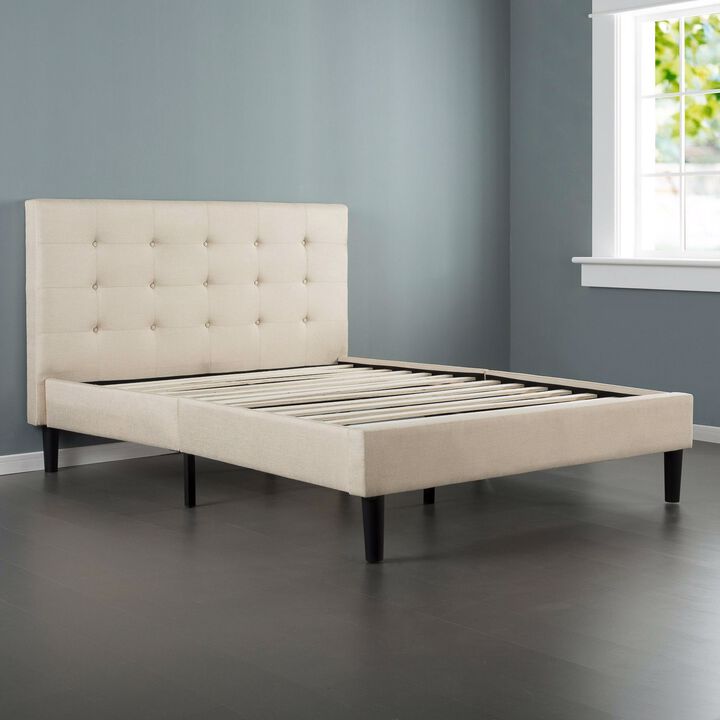Hivvago King size Upholstered Platform Bed Frame with Button Tufted Headboard in Taupe