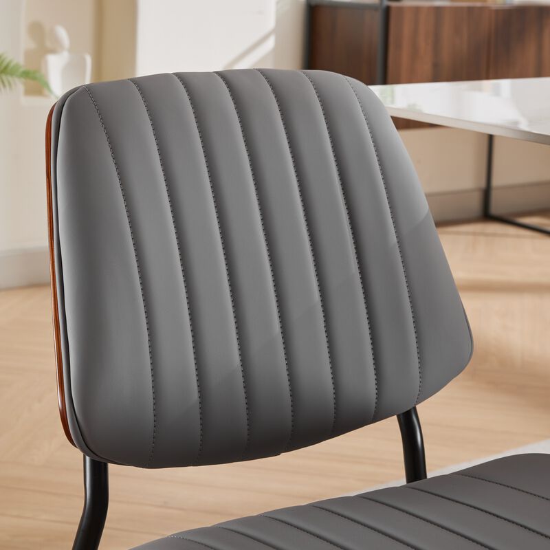 Whisen Set of 2 Mid Century Modern Dining Chairs, Faux Leather Upholstered Seat with Bentwood Back Metal Legs for Kitchen Dining Room image number 8