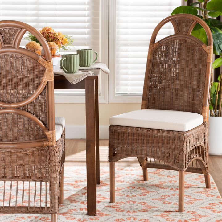 bali & pari Raya Natural Rattan Dining Chair - Handcrafted Wicker Accent Chair with High Arched Back and Cushioned Seat, Boho Coastal Seating for Dining Room or Kitchen