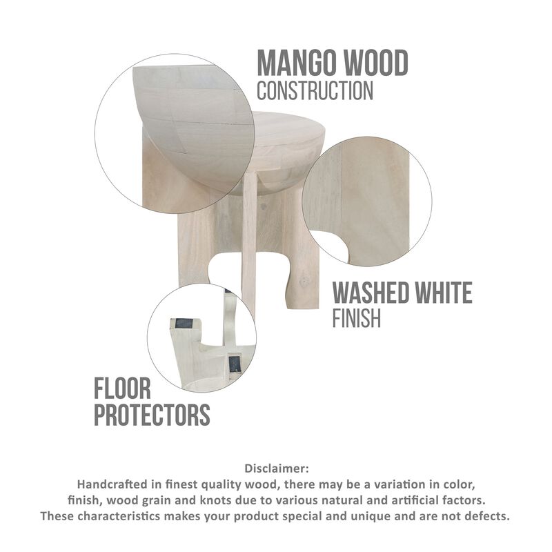 Tomas 20 Inch Side End Table, Mango Wood Drum Top, Classic Washed White