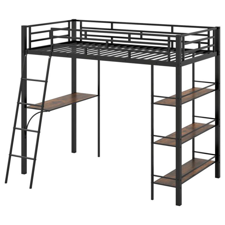 Hivvago Twin Size Loft Bed with Desk and Shelves for Kids and Home-Black