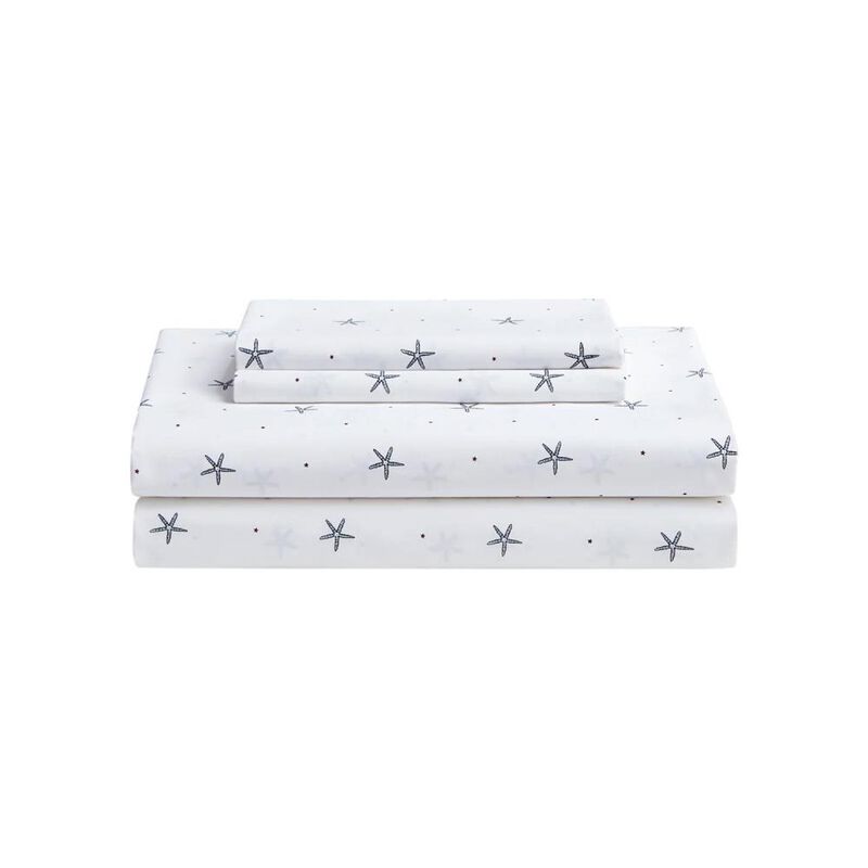 Hivvago Twin size Coastal Beach Starfish White Navy Red 100-Percent Cotton Sheet Set