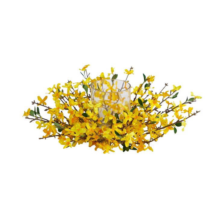 Nearly Natural 16-in Artificial Forsythia Candelabrum