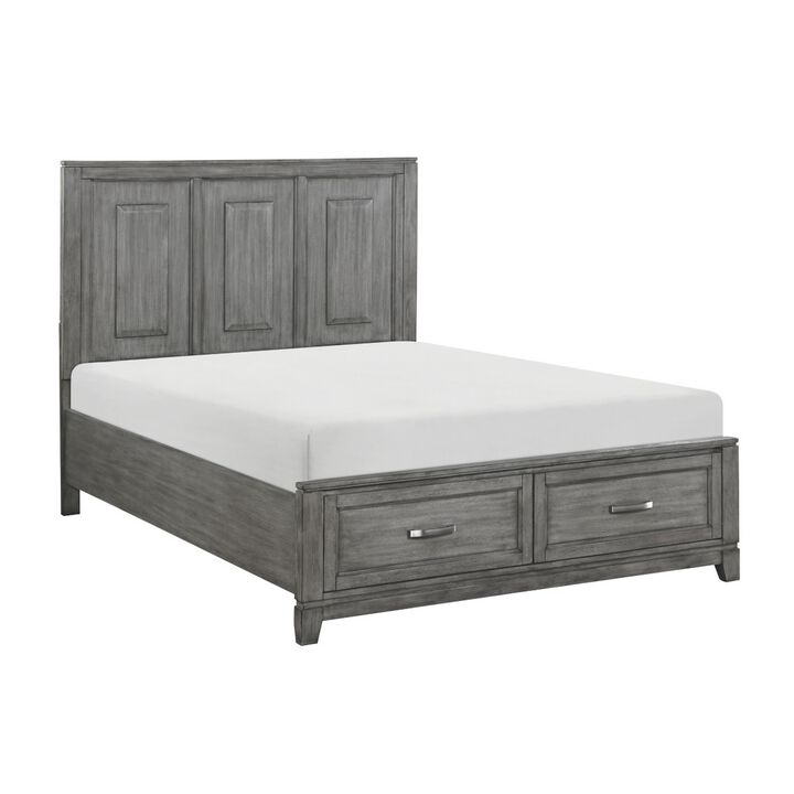 Thiem Queen Size Platform Bed with 2 Storage Drawers, Gray Wood Finish - Benzara