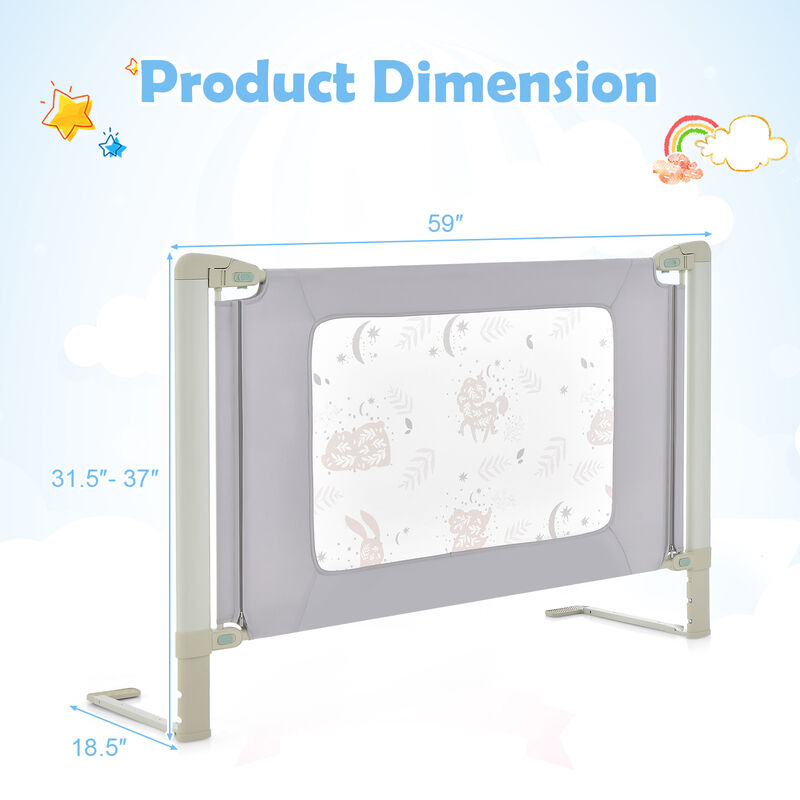 Baby Bed Guard Rail with Vertical Lifting Design and Double Lock for Kids Bed-Grey image number 2