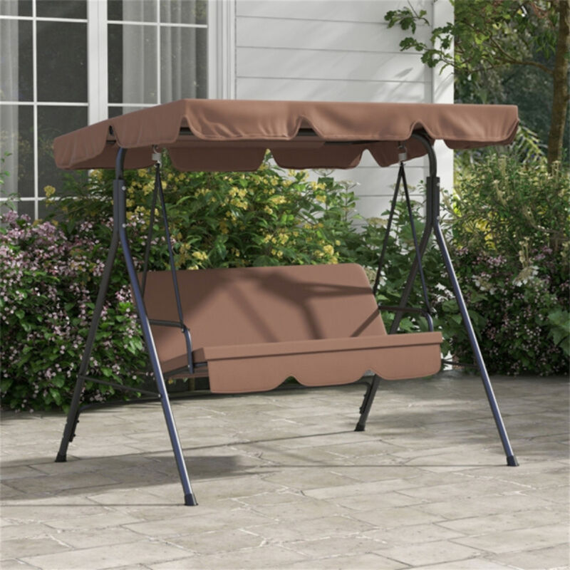 3-Seat Outdoor Patio Swing Chair with Canopy for Garden Porch & Backyard
