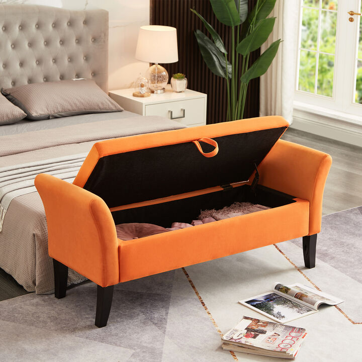 Streamdale 51.5'' Bed Bench With Storage Orange Velvet