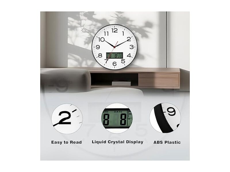 LCD Display Perpetual Calendar Temperature Wall Clock 12 Inch Silent Non Ticking image number 2