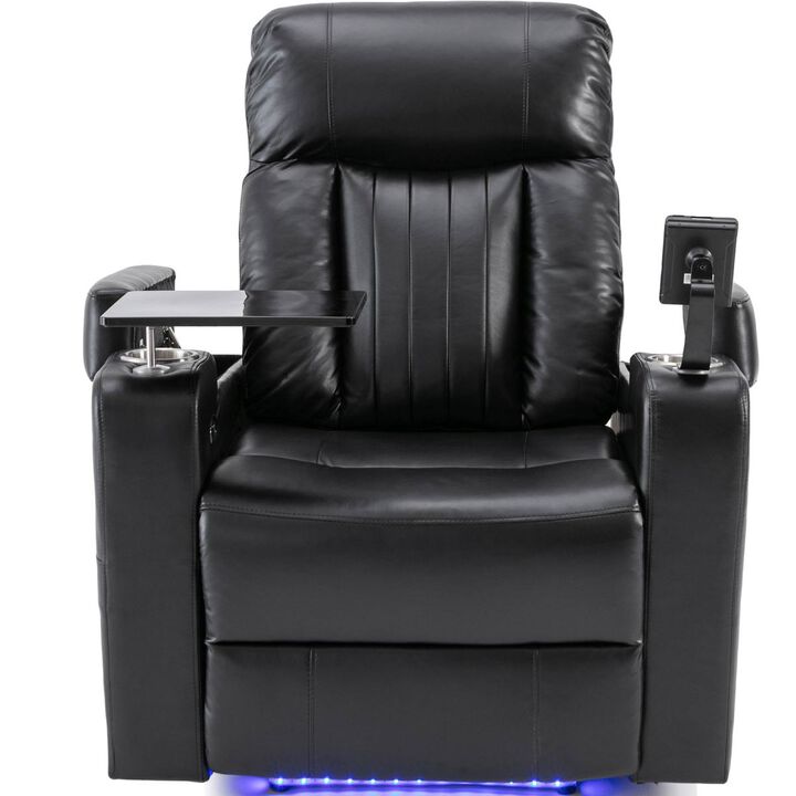 Premium Power Recliner with Storage Arms, Cup Holders, Swivel Tray Table and Cell Phone Stand, Black