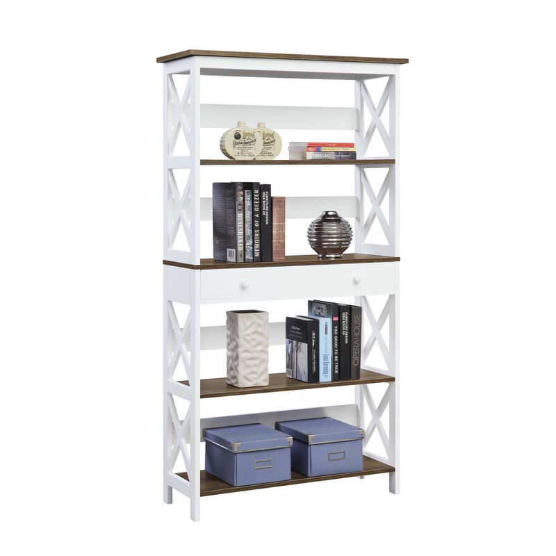 Convenience Concepts Oxford 5 Tier Bookcase with Drawer, Driftwood / White