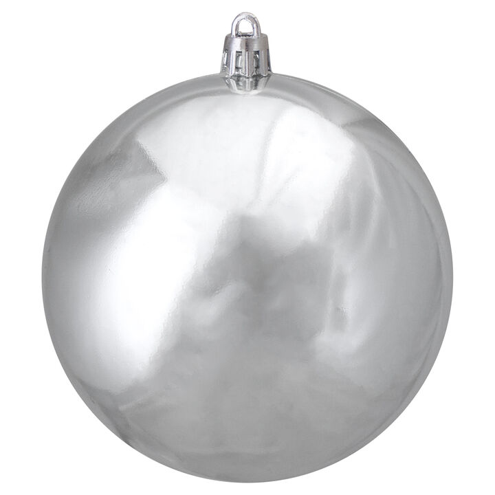 Shiny Silver Shatterproof Christmas Ball Ornament 4" (100mm)