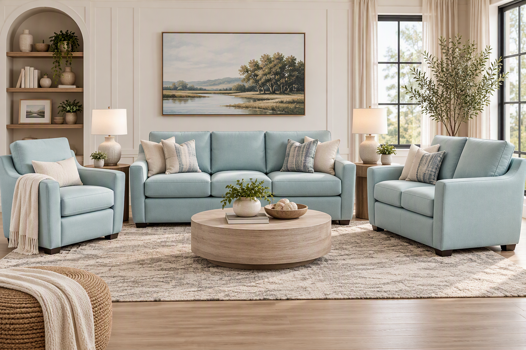 Ajax Aqua Sofa, Love & Chair