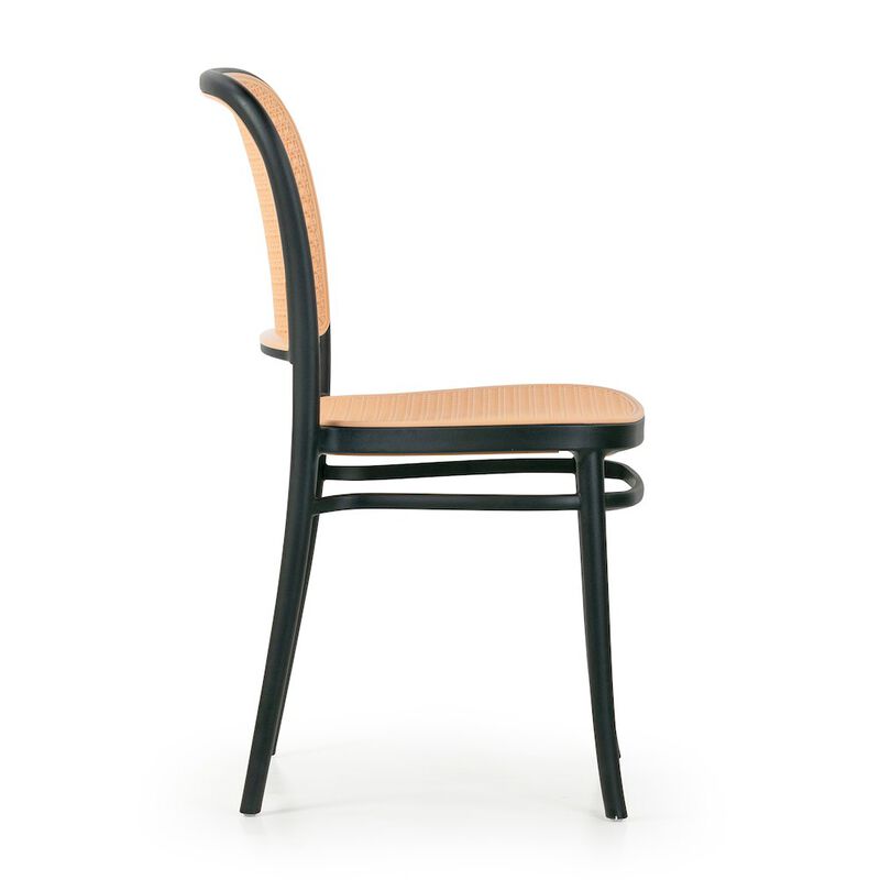 Glamour Home Set of 2 Balto Black Plastic Dining Chair with Rattan Detail