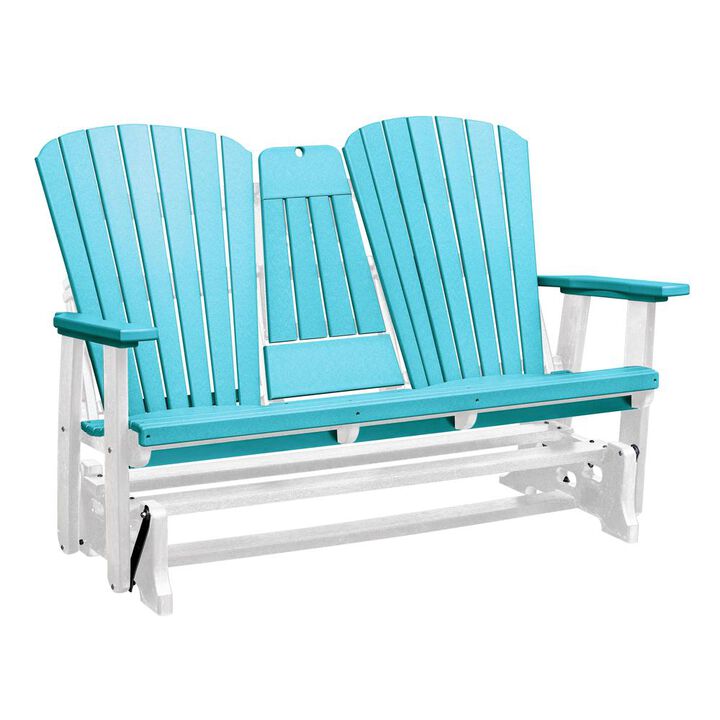 American Furniture Classics Two Seat Fan Back Glider with Drop Down Table/Cup Holder in Aruba Blue