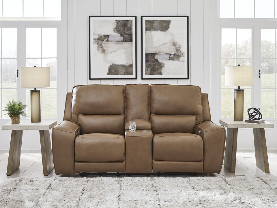Silverbrooke Dual Power Reclining Leather Loveseat with Console