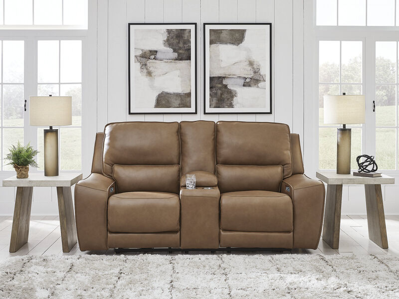 Silverbrooke Dual Power Reclining Leather Loveseat with Console