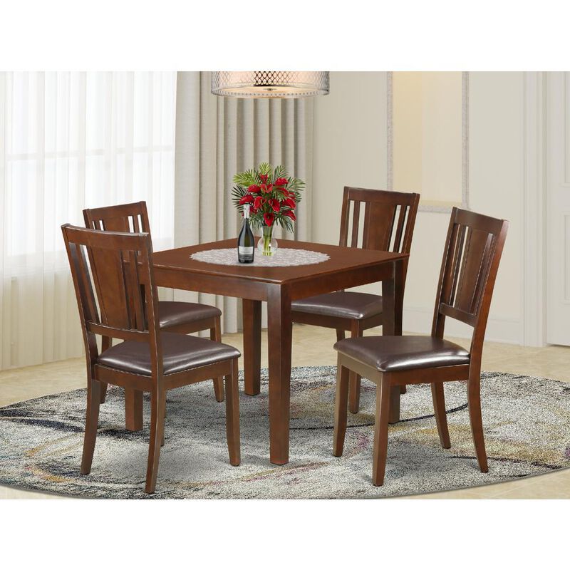 5 Pc Dinette set with a Dining Table and 4 Dining Chairs in Mahogany