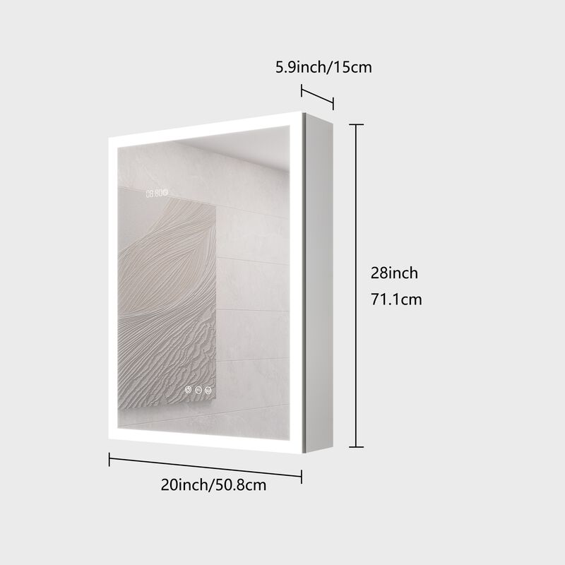 ELEMENT ACE LED Illuminated Medicine Cabinet with Defogger Mirror and Digital Display image number 2