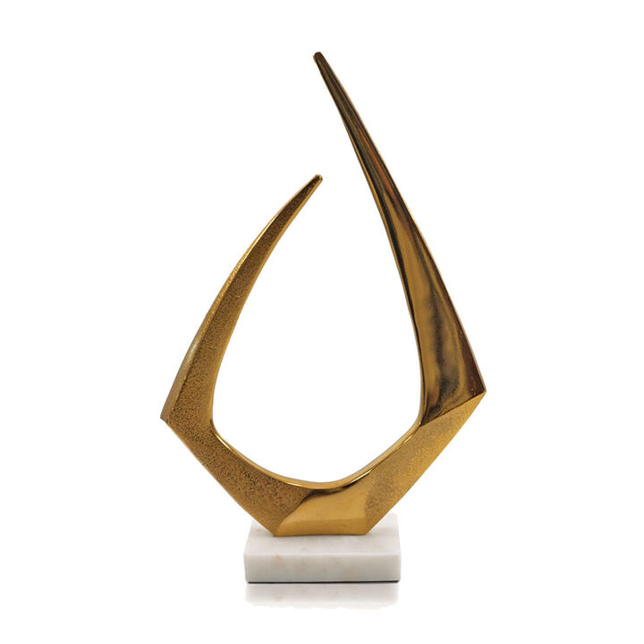 HomeRoots 17" Gold And White Aluminum And Marble Abstract Tabletop Sculpture
