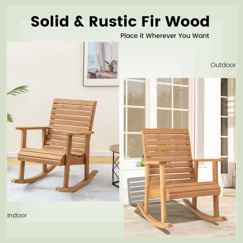 Outdoor Fir Wood Rocking Chair with High Backrest