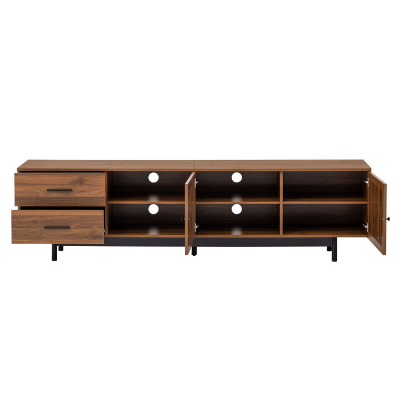 Merax Entertainment Center with Slatted Doors, Drawers & Open Shelves, Adjustable Storage image number 0