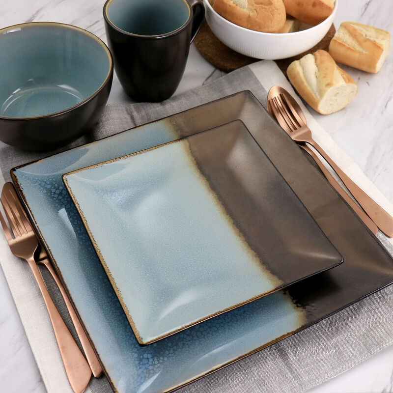 Gibson Elite Kaidence 16 Piece Square Stoneware Dinnerware Set in Bronze image number 8