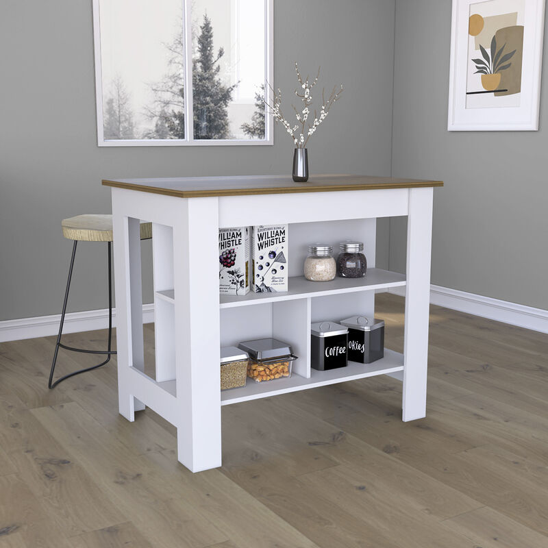 Streamdale Kitchen Island Dozza, Three Shelves, White / Walnut Finish image number 1