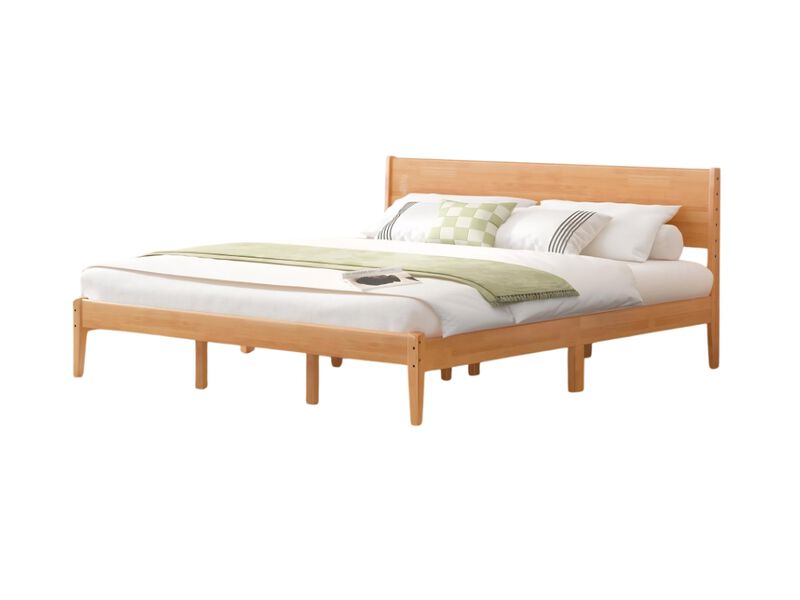 King Bed Frame with Headboard Storage Rustic Wood Platform No Box Spring Needed image number 0